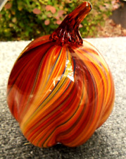 Murano Like Hand Blown Art Glass Pumpkin Multicolor Swirl 5 1/2