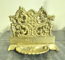 Vintage Solid Brass Victorian Style Letter Rack with Stamp Holder 1920s picture