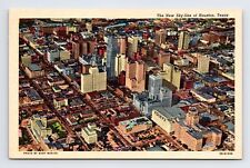 c1947 Linen Postcard Houston TX Texas Aerial Bird's Eye View Down New Skyline picture