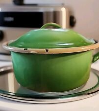 Vintage Green Enamel Pot with Lid  8.5
