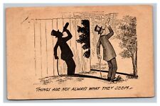 Vintage 1908 Comic Postcard Man Looking at Stars - Shadow is Drinking Whiskey picture