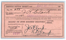 1896 Registry Return Receipt JR Clark Logansport Indiana IN Postcard picture
