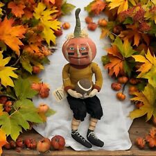 Joe Spencer Defense Dan Pumpkin Gathered Traditions Rustic Halloween Doll picture