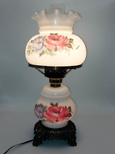 Vintage Gone with the Wind Hand Painted Floral Hurricane Lamp 3 way  Light 18” picture