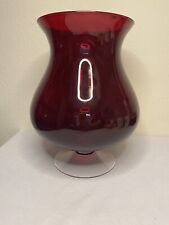 Retired Partylite P9099 Ruby Red Glass Footed Hurricane Candle Holder Large picture