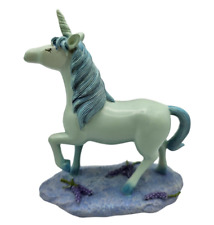 Vintage 1990s Hand painted Resin Unicorn Figure Blue Green Muted picture
