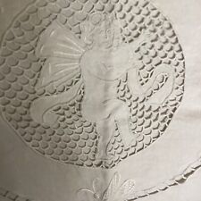 Antique Bolster Cover 39” X 15” EMB. Figural, Cut Work CHURUB Open Both Ends picture