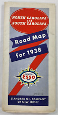 1938 Esso Standard Oil Company Road Map North & South  Carolina - Authentic NOS picture