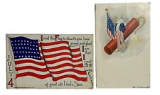 Uncle Sam Postcard Fourth of July Patriotic USA Flag One Family Fireworks Lot 2 picture