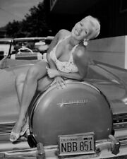 Jayne Mansfield sits on the trunk of 1956 Lincoln convertible 8x10 inch photo picture
