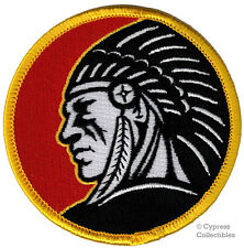 INDIAN CHIEF HEADDRESS EMBLEM PATCH IRON-ON EMBROIDERED RED ROUND LOGO picture