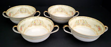 Noritake “M” Double Handle Porcelain Hand Painted Tea/Soup Cups 1930s Set of 4 picture