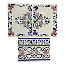Vintage Onda Espana Spain Ceramic Tiles Set of 3 Blue Purple White Rose' Green picture