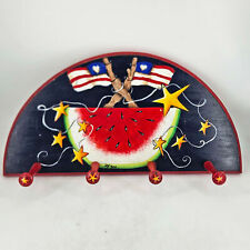 Primitive Americana hand painted Patriotic wood signed wall hooks decor picture