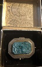 VINTAGE 1940s MARY CHESS JADE COMPACT SOLID TAPESTRY CREAM PERFUME CHARM FULL picture