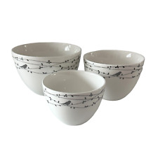 Ciroa Oiseau Porcelain Nesting Bowls Set Of 3 Platinum Bird On Vines Silver Trim picture