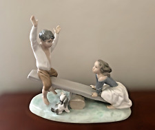 Retired LLadro Spain Figurine # 4867 SEESAW Boy & Girl w/ Puppy Glossy picture