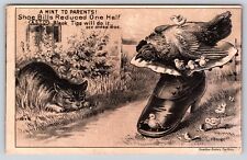 Victorian Trade Card AST CO Black Tip Shoes Cat Chicken Battle Creek MI Antique picture