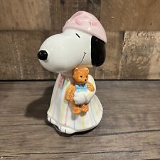 Peanuts Vintage Schmid Snoopy in Nightshirt w/ Teddy Bear Ceramic Music Box picture