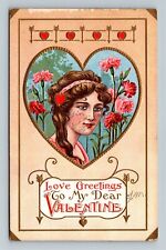 Valentines Day Greeting, Lady Heart Picture, Flowers, Arrows Vintage Postcard picture