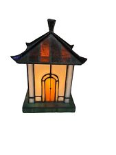 Vintage Lighted Stained Glass Leaded Cottage House Asian Lamp Folk Handmade 9” picture