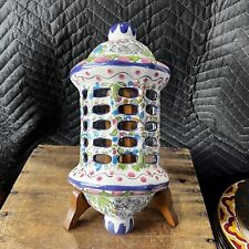 Beautiful Vintage Large Portuguese Ceramic Art Lantern Wall Hanging With Rabbits picture