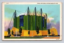 Linen Postcard 1934 Chicago World's Fair Travel Building IL Illinois picture