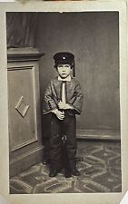 CDV of Serious Young Boy in Uniform &Cap, Standing at Attention, Holding Rifle picture