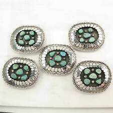 Vintage Sterling Silver Turquoise Shadowbox Belt Conchos picture