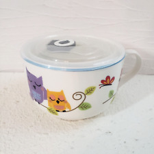 Ciroa Owls on Branches Microwave Fine Porcelain Round deep Bowl Vented Lid picture