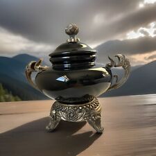 Black Ceramic Urn With Lid Bronze Footed Base And Trim Dominic picture