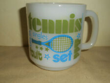 Vintage GLASBAKE Milk Glass Coffee Mug Wimbledon Tennis USLTA Retro 1970's picture