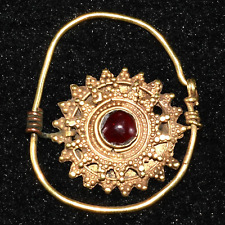 Genuine Large Ancient Roman Gold Earring Nose Ring with Central Garnet Inlay picture