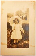 RPPC Real Photo Postcard Portrait of Young Girl with Parasol Umbrella UNP DB picture