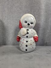 Vintage Ceramic Mold Red Snowman With Fluffy Hat Tail 9” Figurine picture
