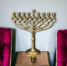 Hanukkah Menorah Jewish Judaica Israel Vintage Brass Chanukah Candle Holder  picture