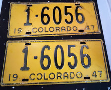 Vintage 1947 Pair Of Yellow & Black Steel Colorado License Plates 12.5