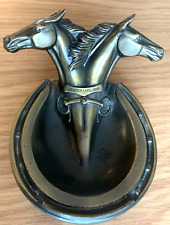 Vintage RARE K & O Bronze brass Horse Horseshoe Trinket Tray Ashtray Heavy picture