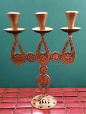 Vintage Brass Three Arm Candelabra Candle Holder Made In Israel 9.75