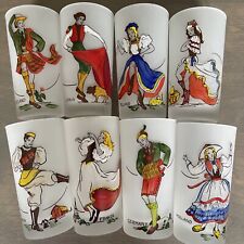STUNNING COMPLETE Set of 8 Mid-Century Hand Painted Bar Glasses Around The World picture