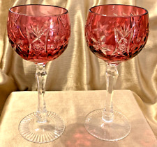 Pair BEYER BEZ1 CRANBERRY Crystal Hock Wine Cut-to-Clear VTG Germany - Minty picture