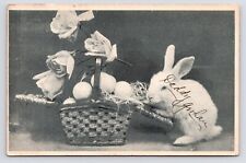 c1910 Easter Bunny Playing with Flower Egg Basket Light Druck Greetings Postcard picture