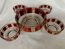 VINTAGE MID CENTURY MODERN CHIP & DIP SET RED AND GOLD Jeanette W Box picture