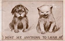 Cat Laughing at Dog - I DON'T SEE ANTHING TO LAUGH AT - R Langley 1910 Postcard picture