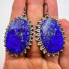 Massive Vintage Jewelry Earrings Sterling Silver 925 Lapis Lazuli Gemstone 15.5g picture