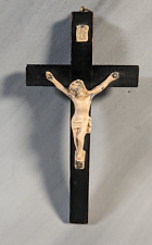 Antique Wood Crucifix, Metal Jesus, 8