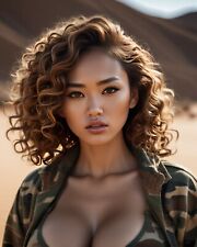 GORGEOUS CUTE SEXY MILITARY LADY WEARING CAMO 8X10 FANTASY PHOTO picture