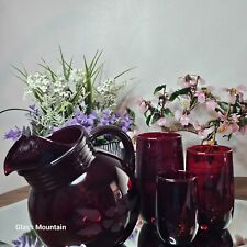 Vintage 1939 Anchor Hocking Royal Ruby Glass Tumblers And Pitcher Lot of 22 picture