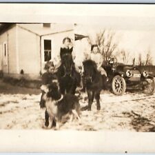 c1910s Cute Group Girls Pony Outside RPPC Lassie Dog Touring Car Snow Photo A261 picture