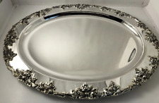 NIB Paul Revere Silversmiths Plated Oval Serving Tray W/Applied Grapevine Border picture